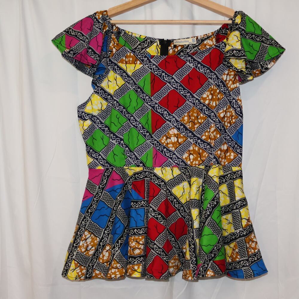NWT Shenbolen Size 2X Multicolor Top Flared Sleeves Round Neck Zipper